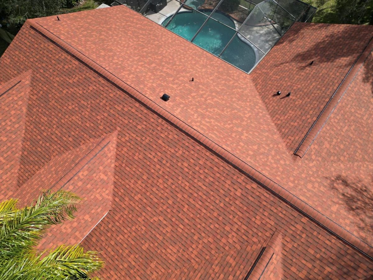Aerial view ofa newly installed shingle roof