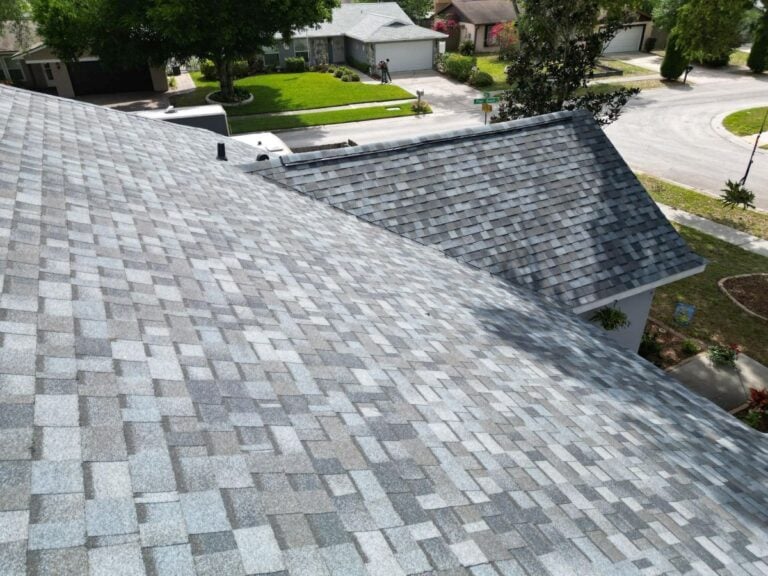Grey shingles on a roof