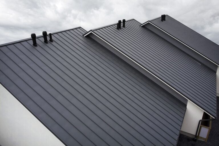 close-up black standing seam metal roof