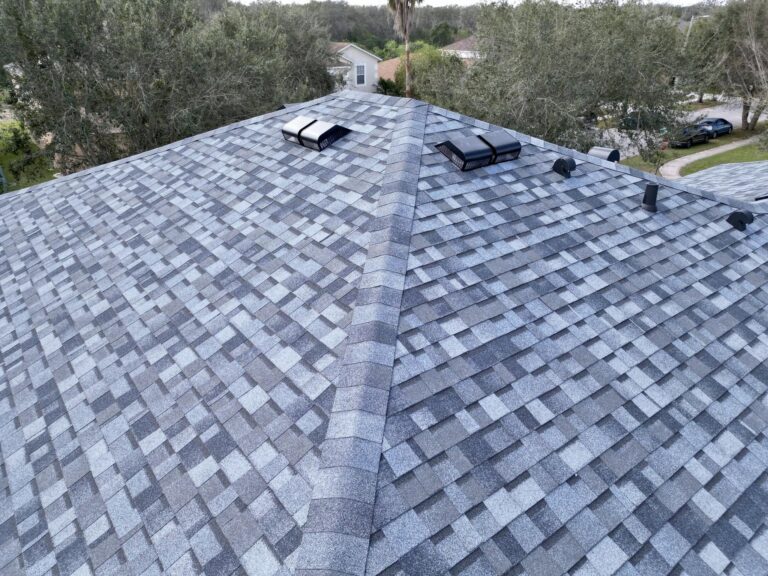 Blue/grey shingle roof