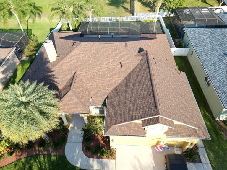 Aerial view of a shingle roof on a Florida house