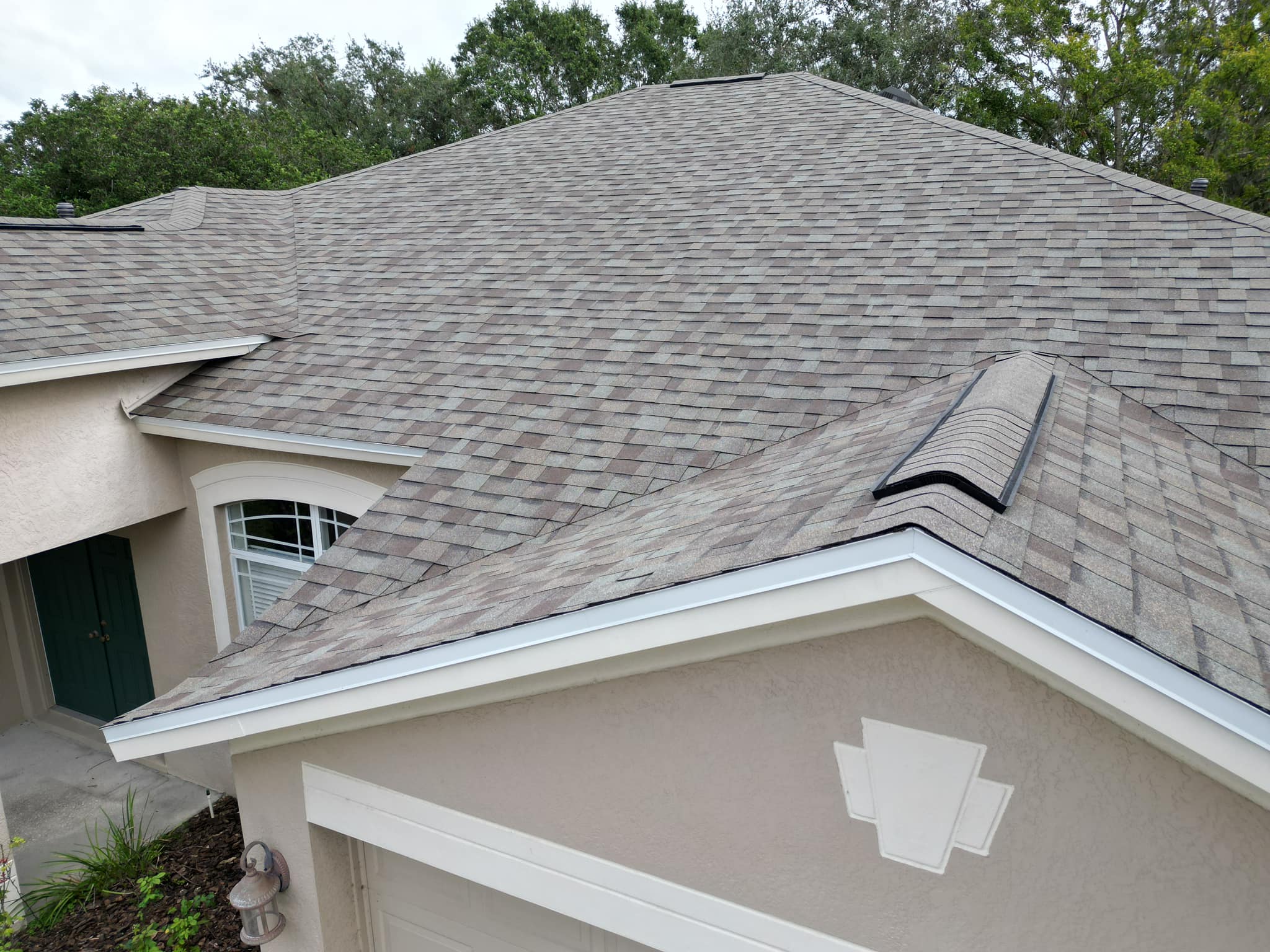 A newly installed shingle roof