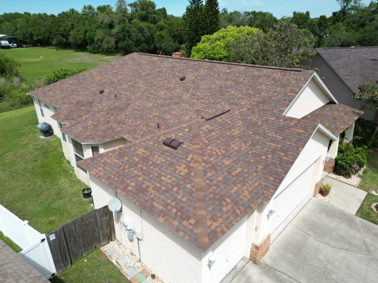 A house with a new shingle roof