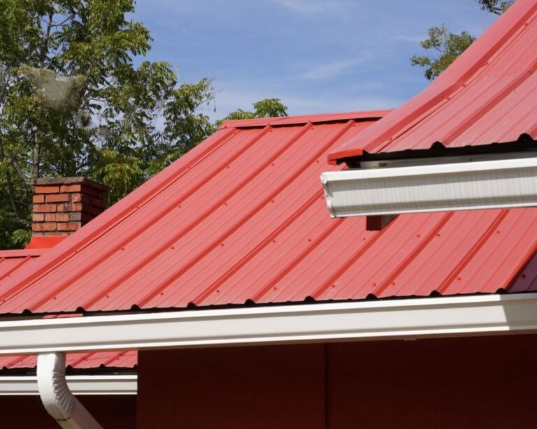 Red metal house roof