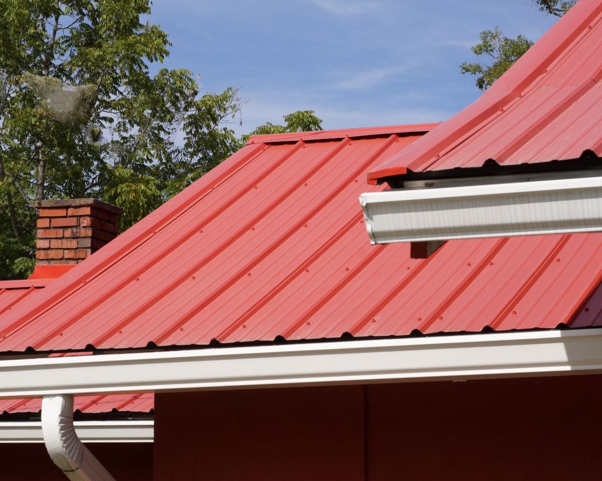 Red metal house roof