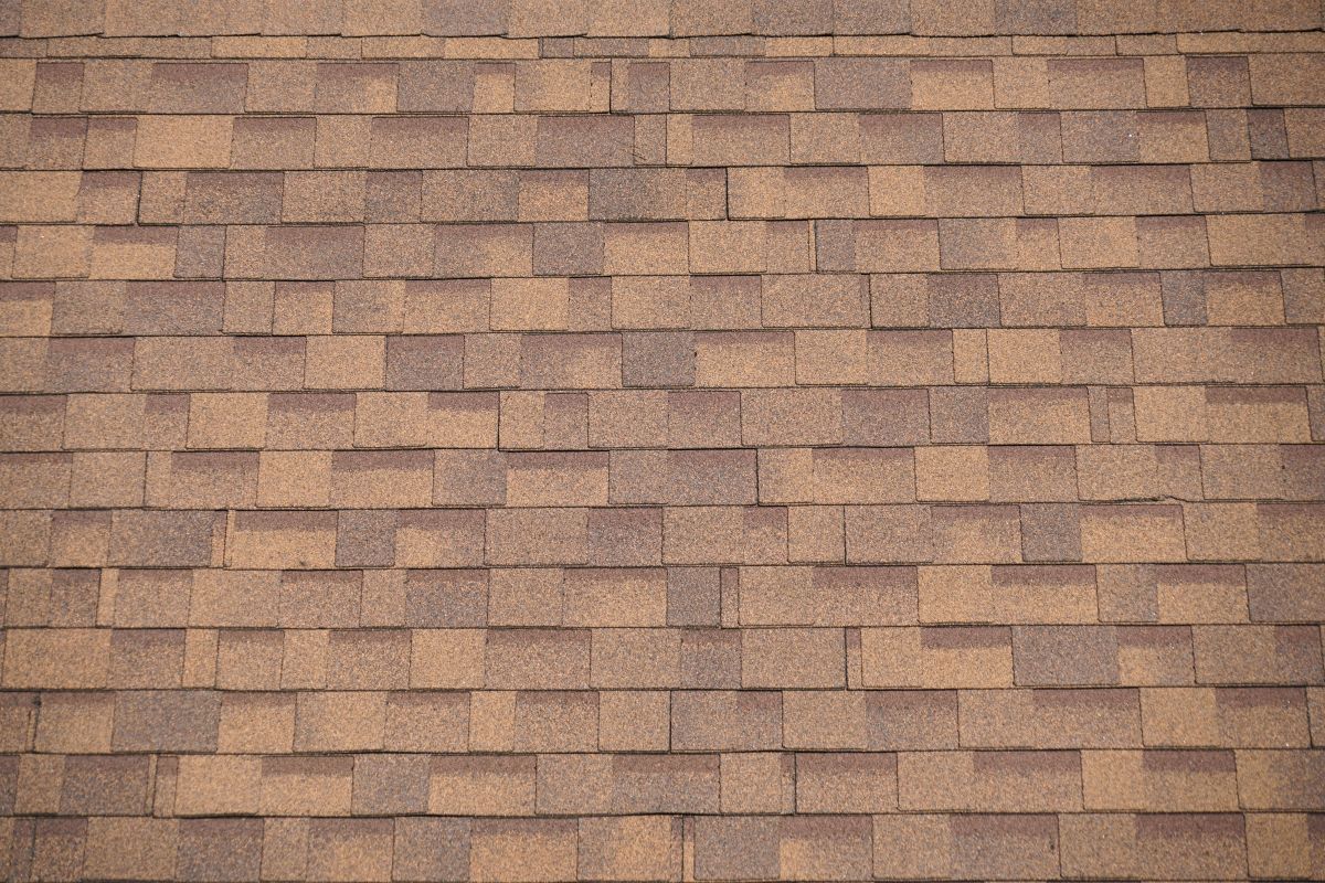 close-up of brown asphalt shingles