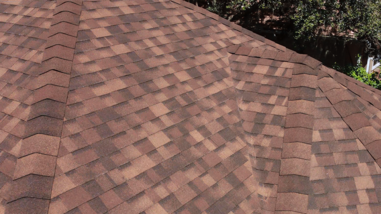 A brown shingle Mansard roof