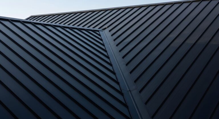 Close-up view of a modern metal roof