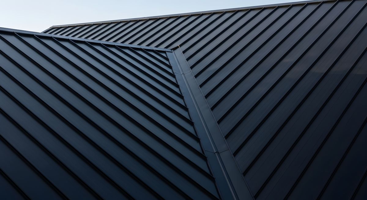 Close-up view of a modern metal roof